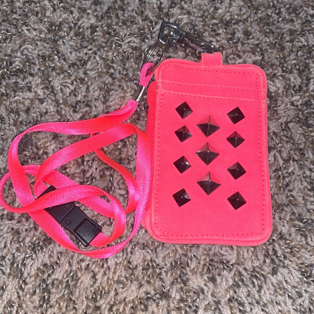 Hot pink wallet lanyard.